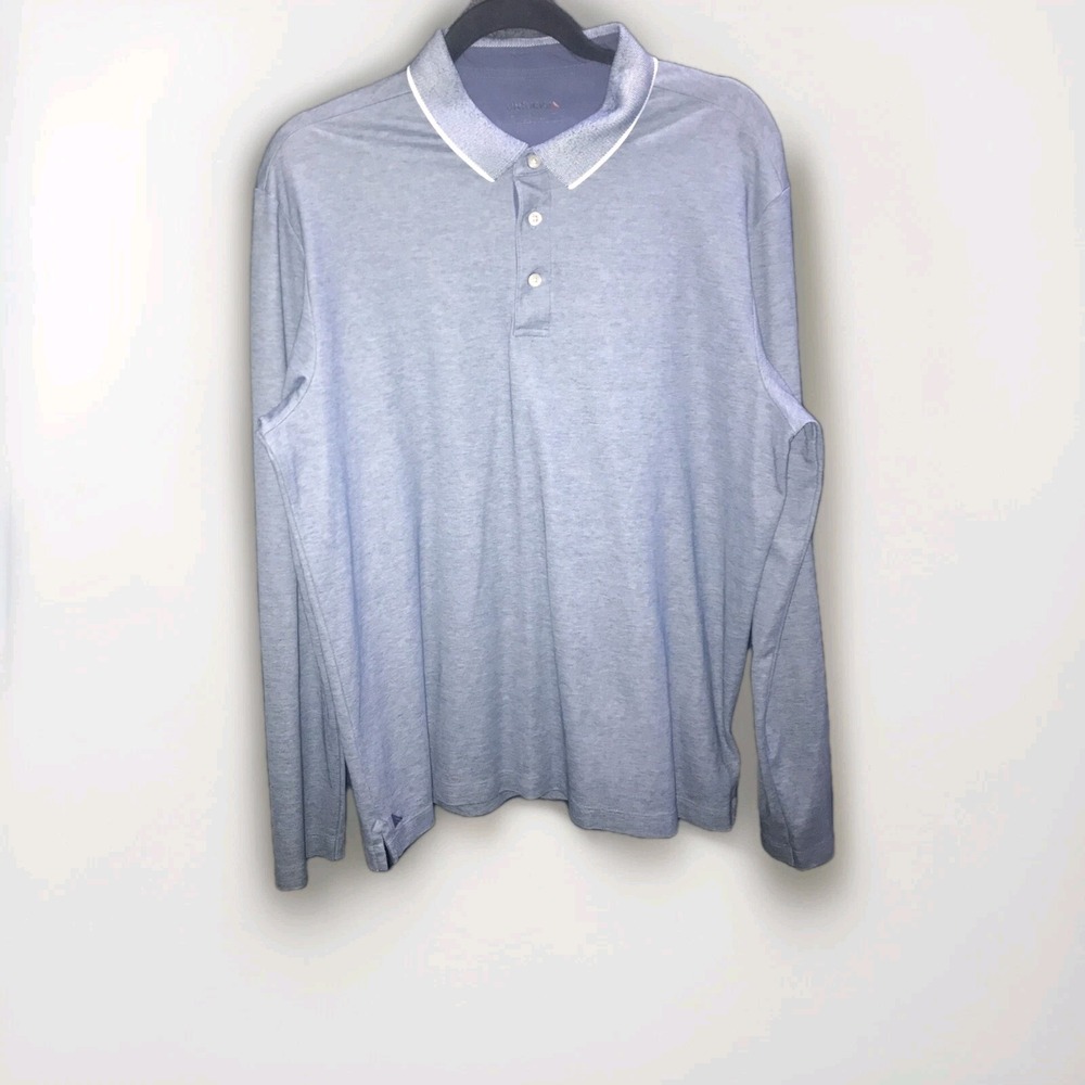 UNTUCKit Beaux Contrast Collar Polo Mens Large Blue Mbl Pima Cotton Long Sleeve‎